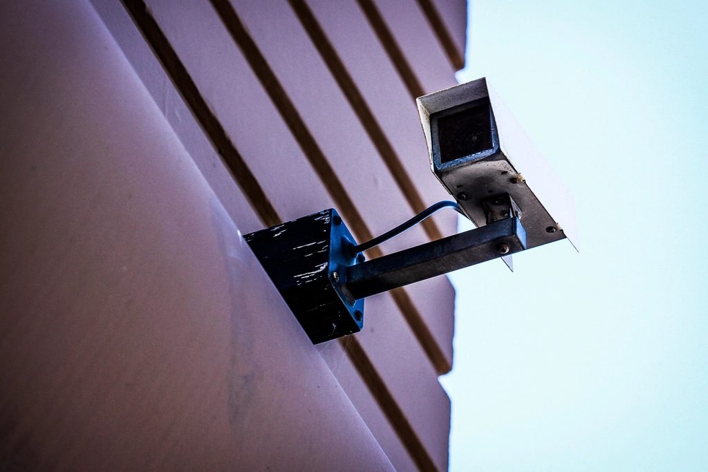 Surveillance camera on a building facade